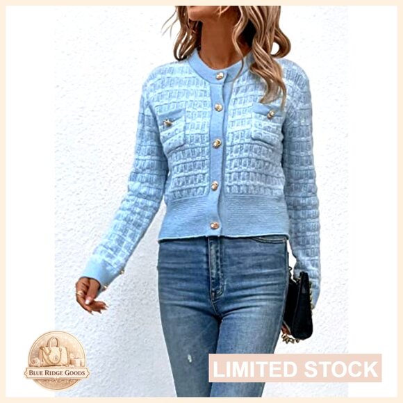 Lightweight Cropped Cardigan Sweater with Pearl Button Open Front - Picture 6 of 6